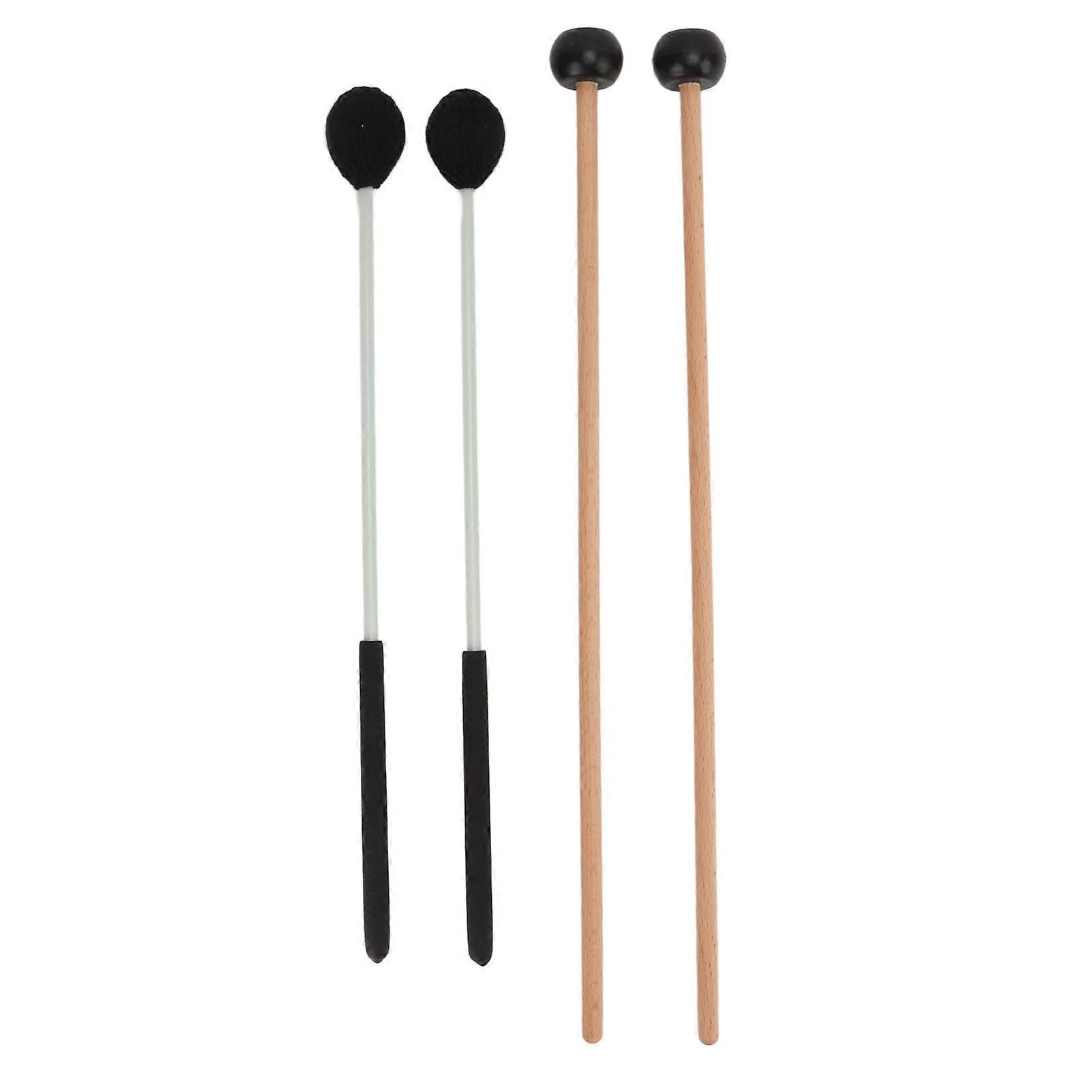 Marimba Mallet Set 1 Pair Medium Hard Yarn Head + 1 Pair Rubber Mallets For Percussion Bell
