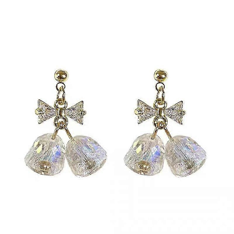 GYFDYMスーパーフラッシュクリスタルベルイヤリングS925シルバーピンイヤリングボウペンダントヴィンテージクリスマスウィンドチャイムイヤリング