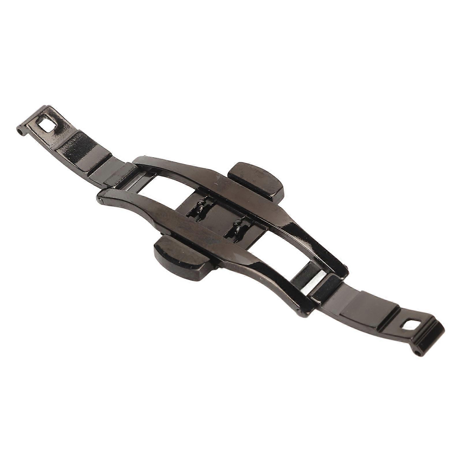 Black Watchband Deployment Clasp Double Button Stainless Steel Watch Strap Fastening Buckle