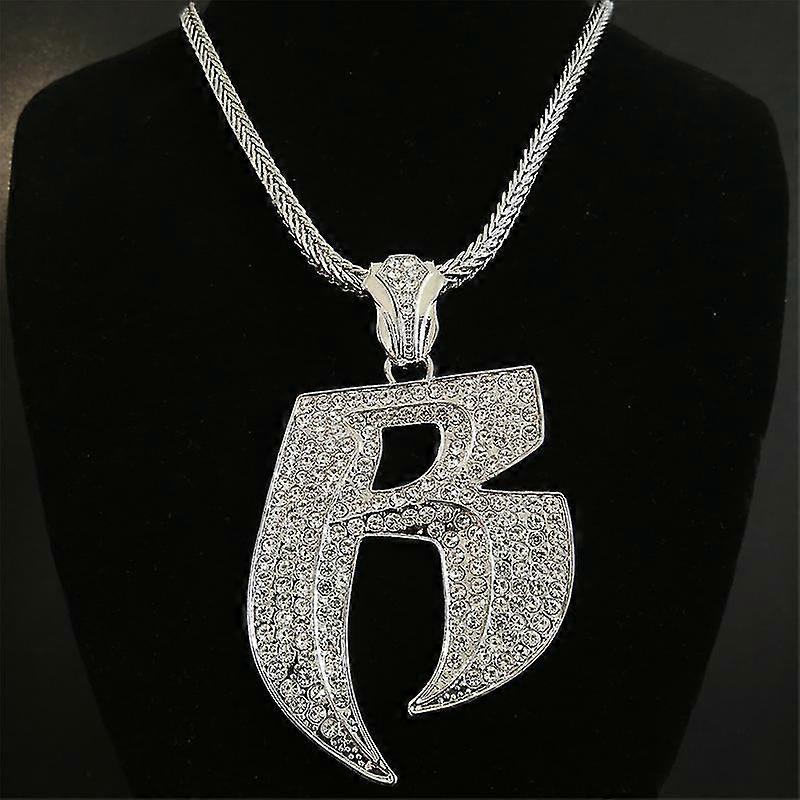 Hip Hop Big Crystal Letter R Pendant With Long Chain Choker Necklace ...