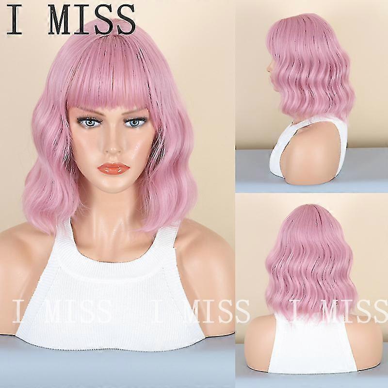 Roz Micro Curly Umăr Lungime scurt natural sintetic Peruca