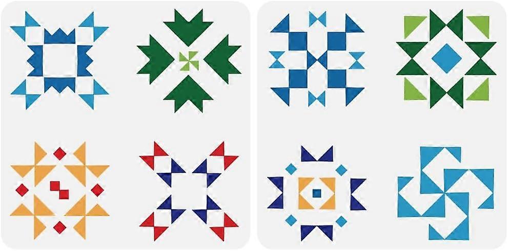 2 Pcs Sunshine Barn Quilt Stencil 11.8x11.8" Reusable 2 Styles Kaleidoscope Quilt Block Drawing Template Geometric Theme Decoration Stencil for Painti