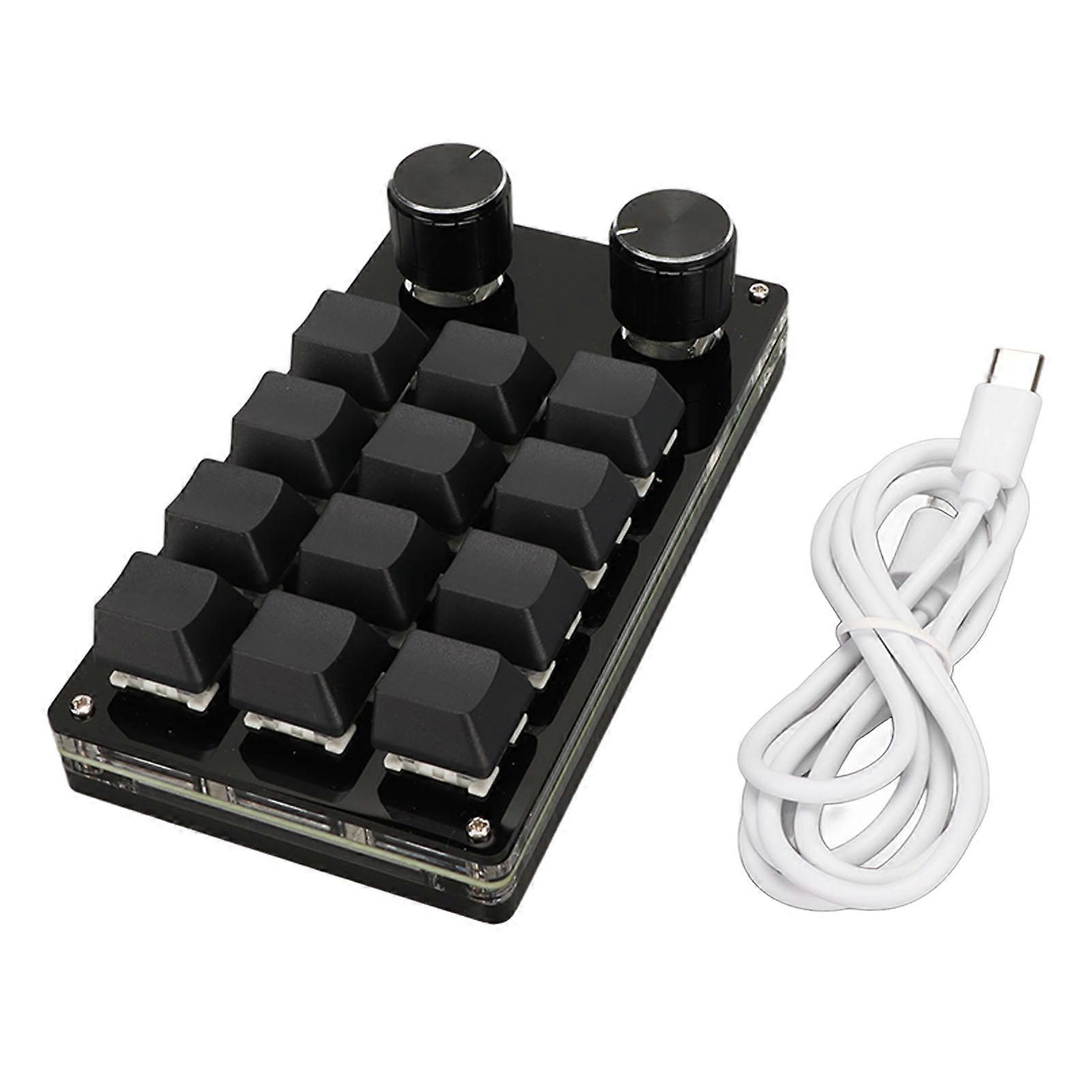 Mini Keypad 12 Keys 2 Knobs Blue Switch RGB Backlit Plug and Play Programmable Keypad for Gaming Office Media