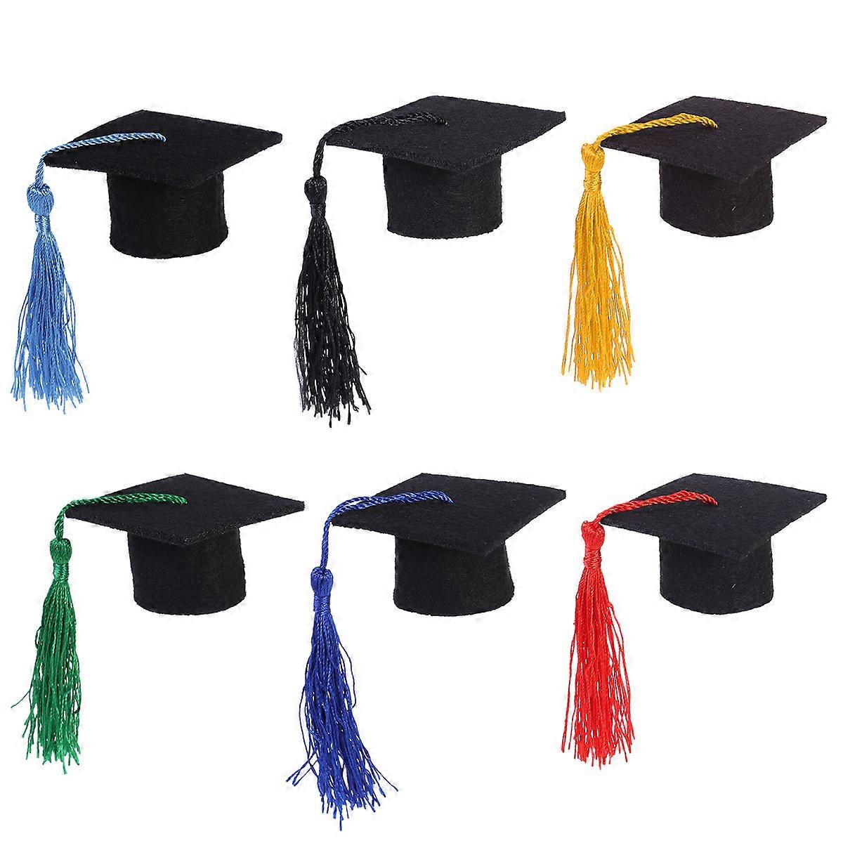 6pcs Assorted Color Christmas New Year Wine Gift Decoration Mini Doctorial Hat with Tassels Wine Bottle Toppers Bottle Caps Covers Home Party Table De