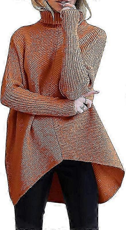 kvinners turtleneck lang batwing erme asymmetrisk hem uformell pullover genser strikke topper