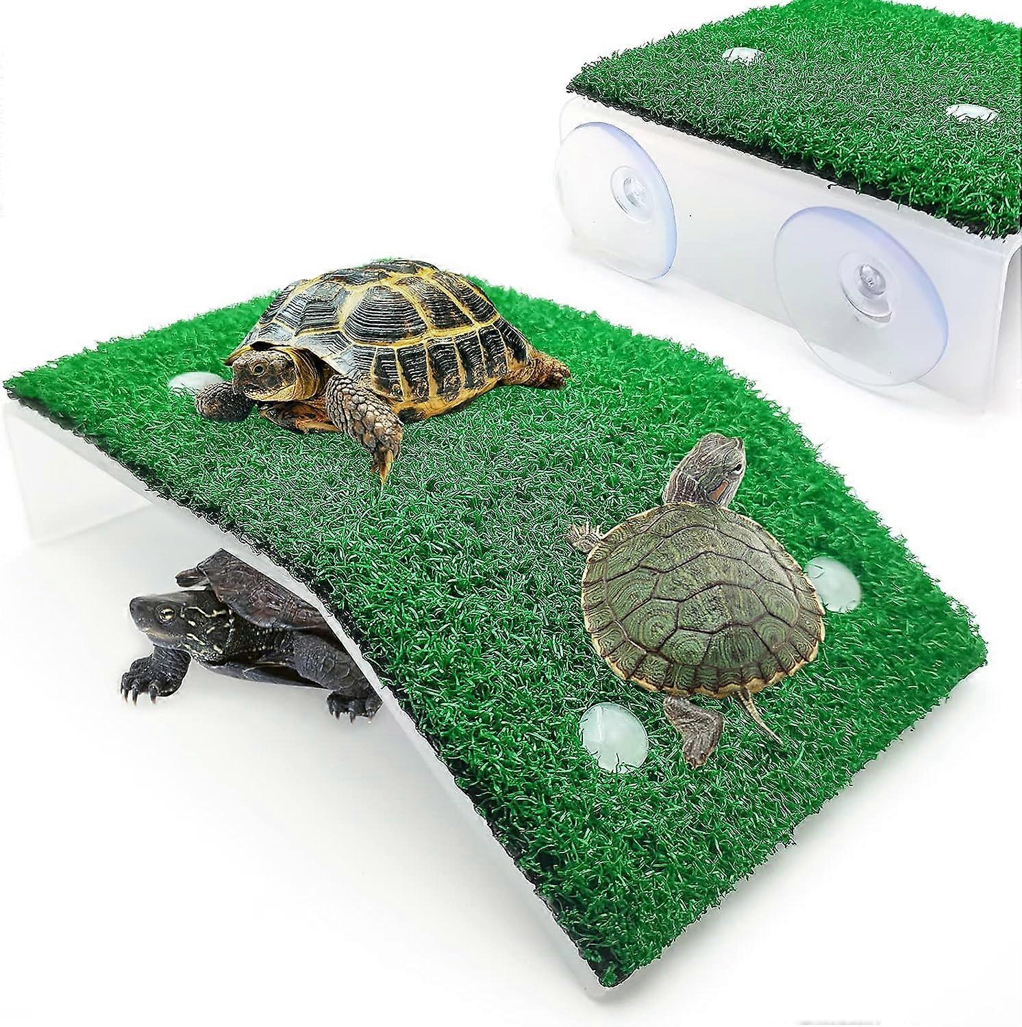 Turtle Resting Basking Platform Simulation Grass Turtle Ramp Lawn Tortoise Climbing Ladder Turtle Resting Terrace for Reptile Frog Terrapin - Middle