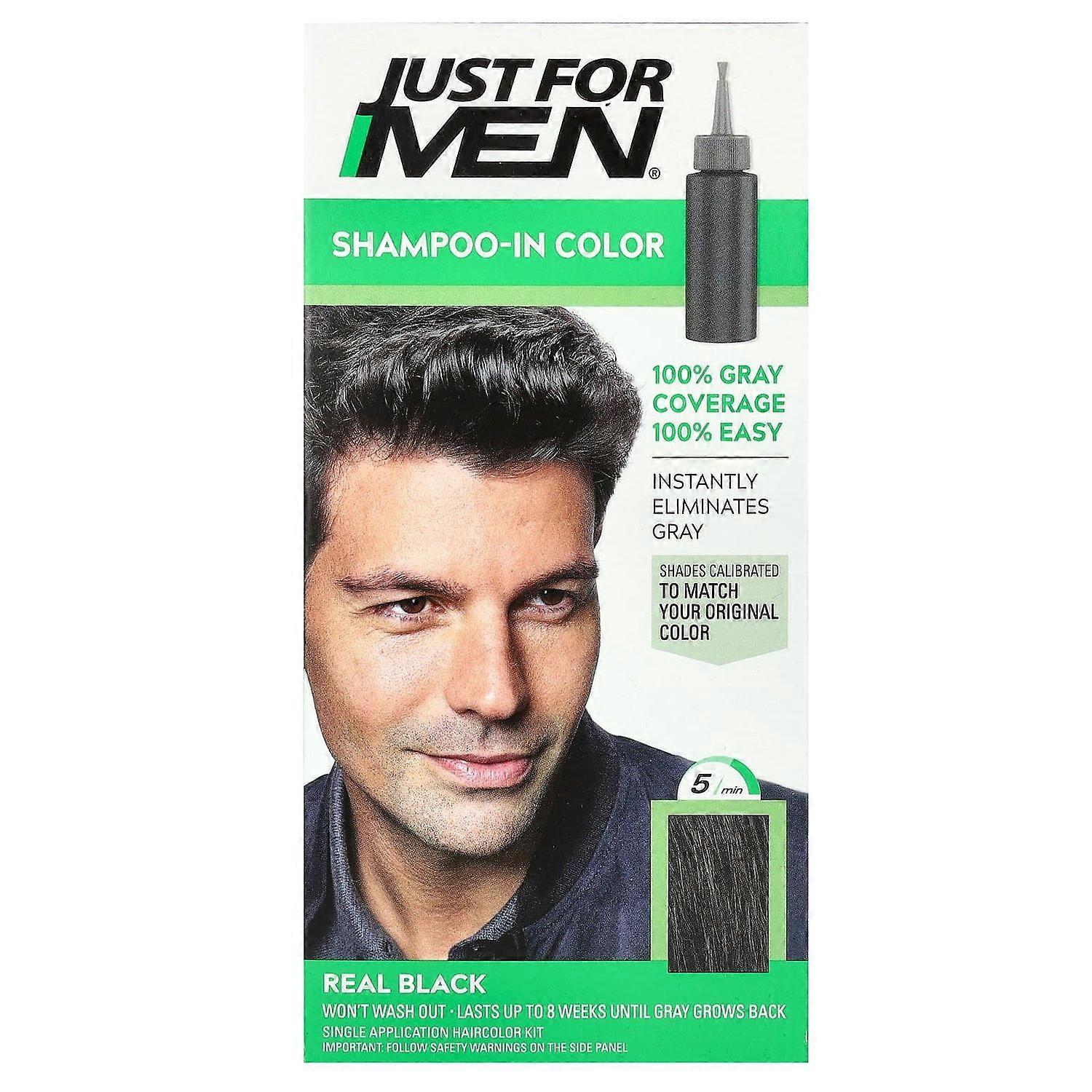 Just for Men, Shampoo-In-Color, Real Black H-55, Single Application Haircolor Kit