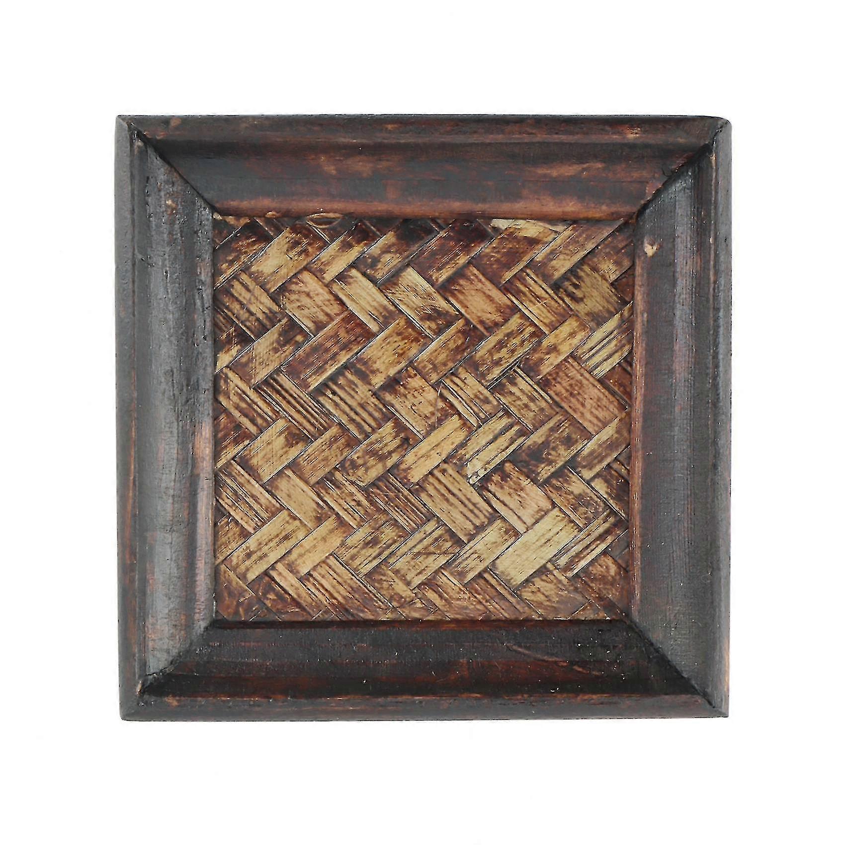 6pcs wooden frame bamboo woven coaster tea set cup holder 10x10cm