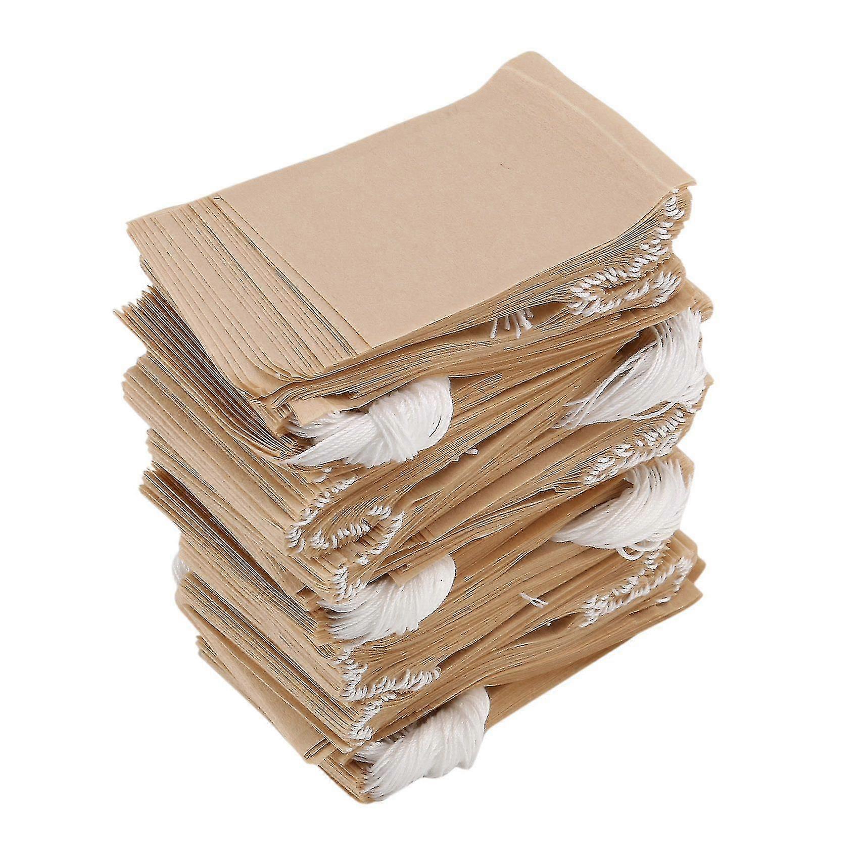 500 pack tefilterpåsar, engångs papperstepåse med dragsko för löst bladte, kaffe (natural_th Happy H