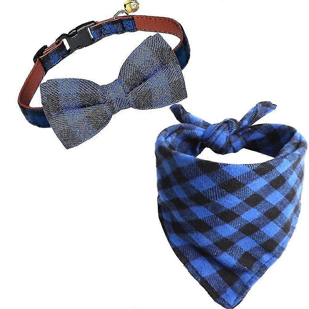 Puppy Collar Separation And Hood Set With Bell, Adjustable Plaid Bow Tie And Scarf Triangle Bib Hood