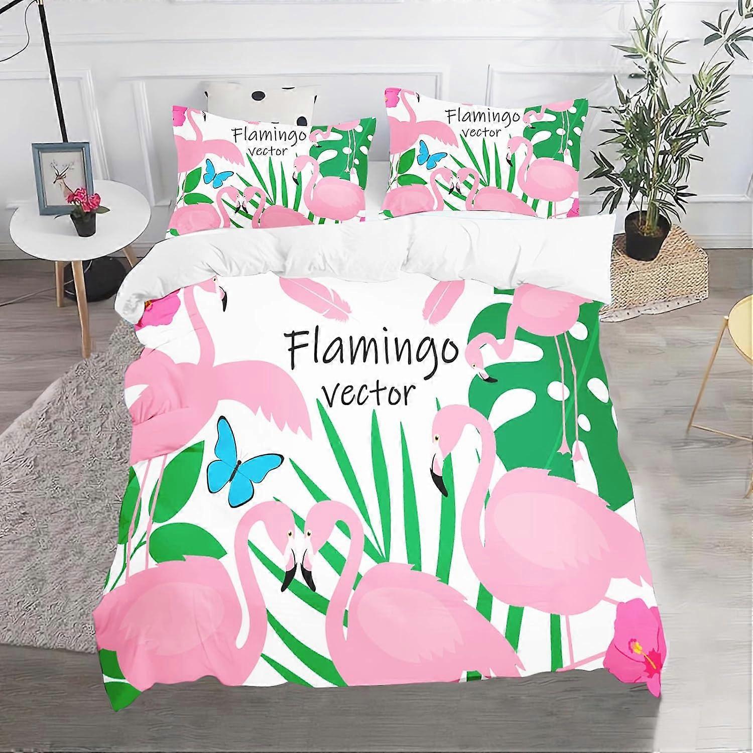 Set di biancheria da letto per bambini, modello fenicottero, set di biancheria da letto in microfibra, con federa, chiusura a cerniera