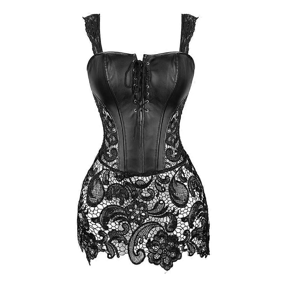 Da Donna Steampunk Gotico Overbust Corsetto Vestito Lace Up Cerniera Posteriore Punk Ecopelle Bustier Lingerie Plus Size