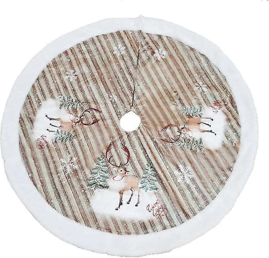 Christmas Tree Skirt, Burlap Tree Skirt With White Deer Head And Letters Printed Xmas Tree Mat