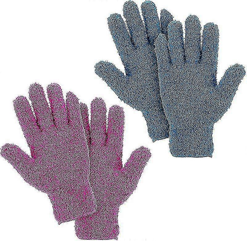 2 Pairs Microfiber Dusting Gloves Flexible And Convenient Dust Glovedark Blue+yellow