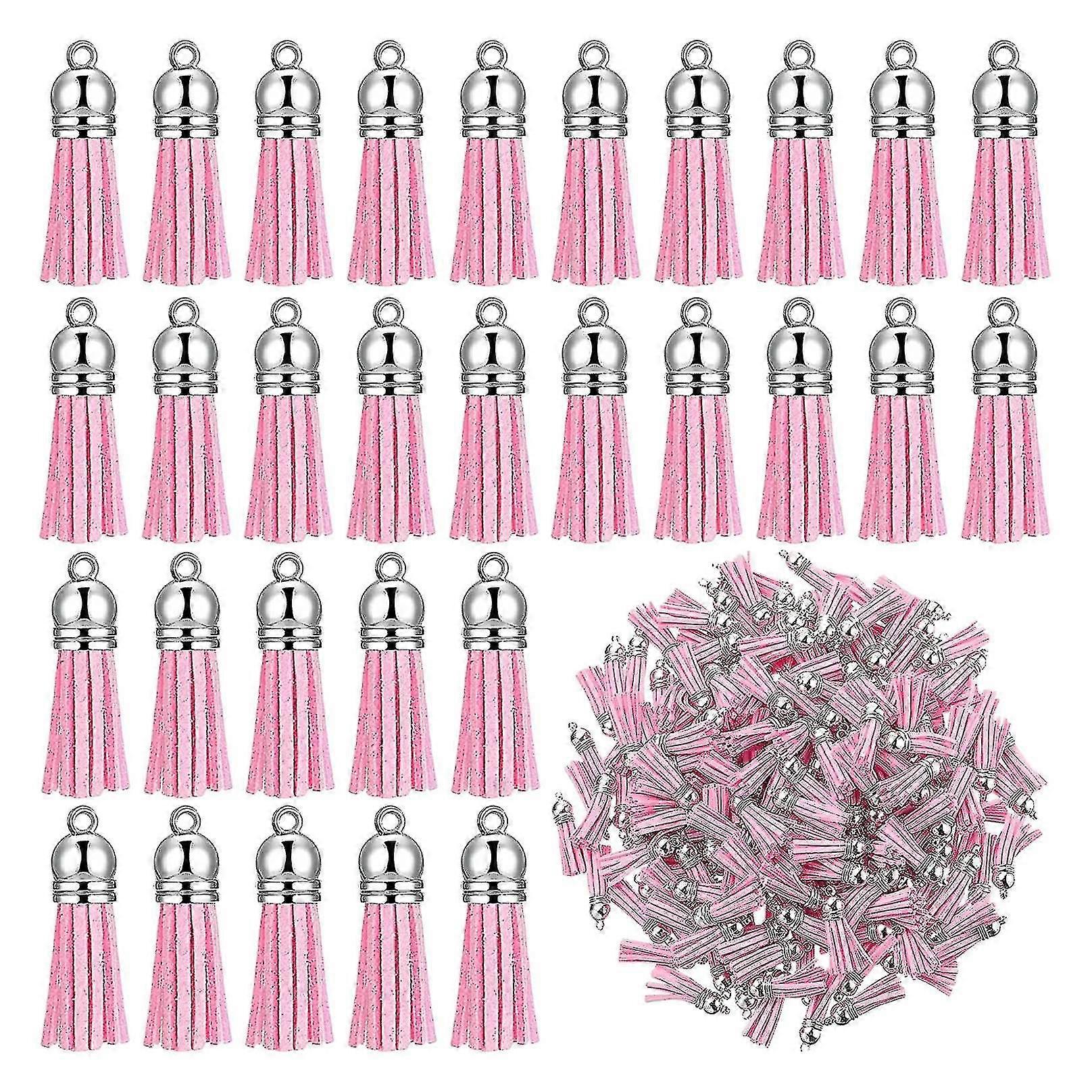 200pcs Keychain Tassels Pendants Compatible With Diy Crafts Making Supplies Pink