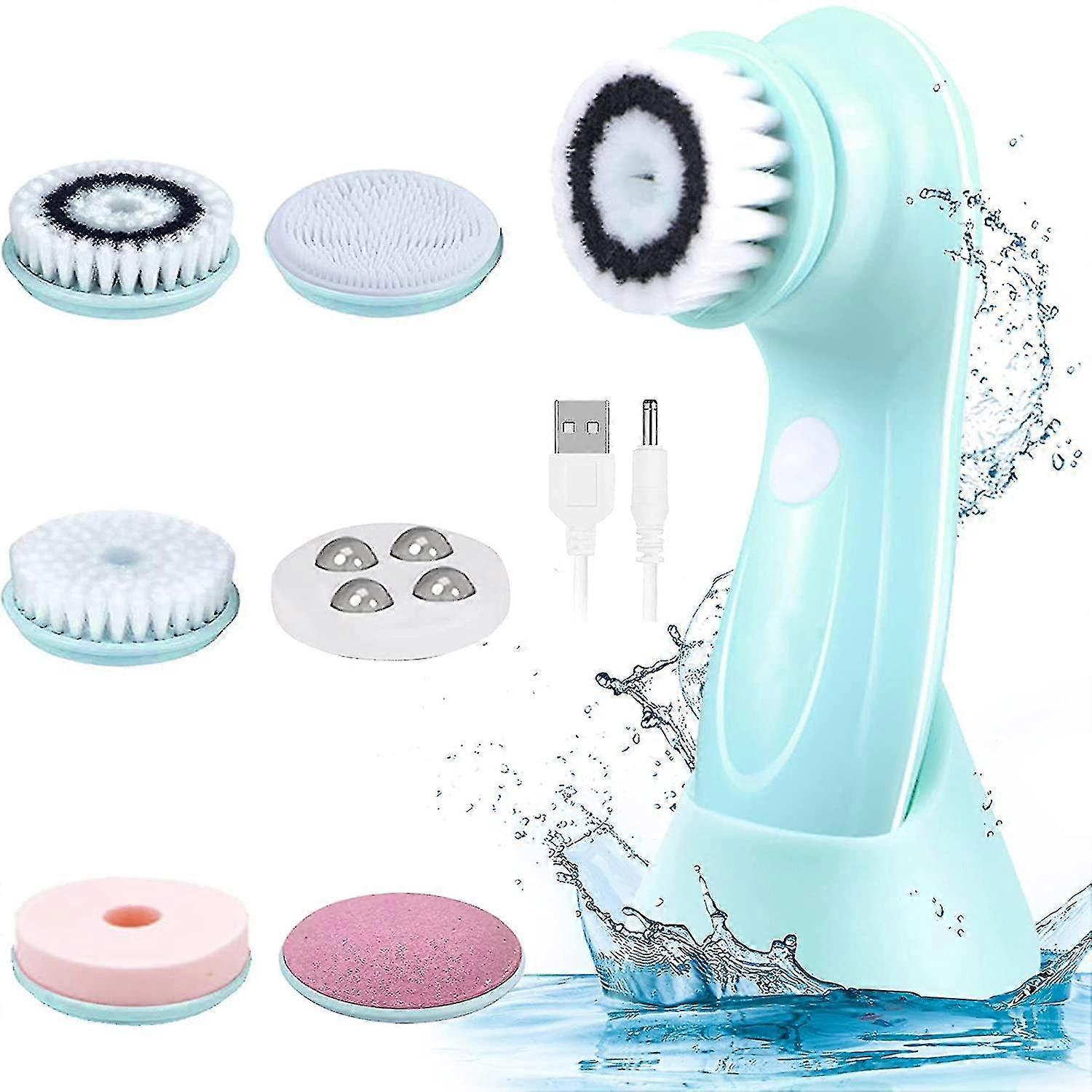 Facial Cleansing Brush Silicone Face Scrubber Brush Ipx7 Waterproof Face Cleansing Brush With 6 Brush Heads And Usb Rechargeable Facial Brush Scrubber