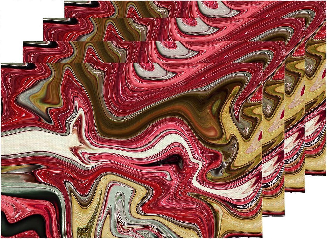 Marble Red Abstract Placemats, Ink Texture Colorful Red Architecture Table Mat Linen Burlap Washable Double-Deck Heat Insulation for Dining Table Kitc