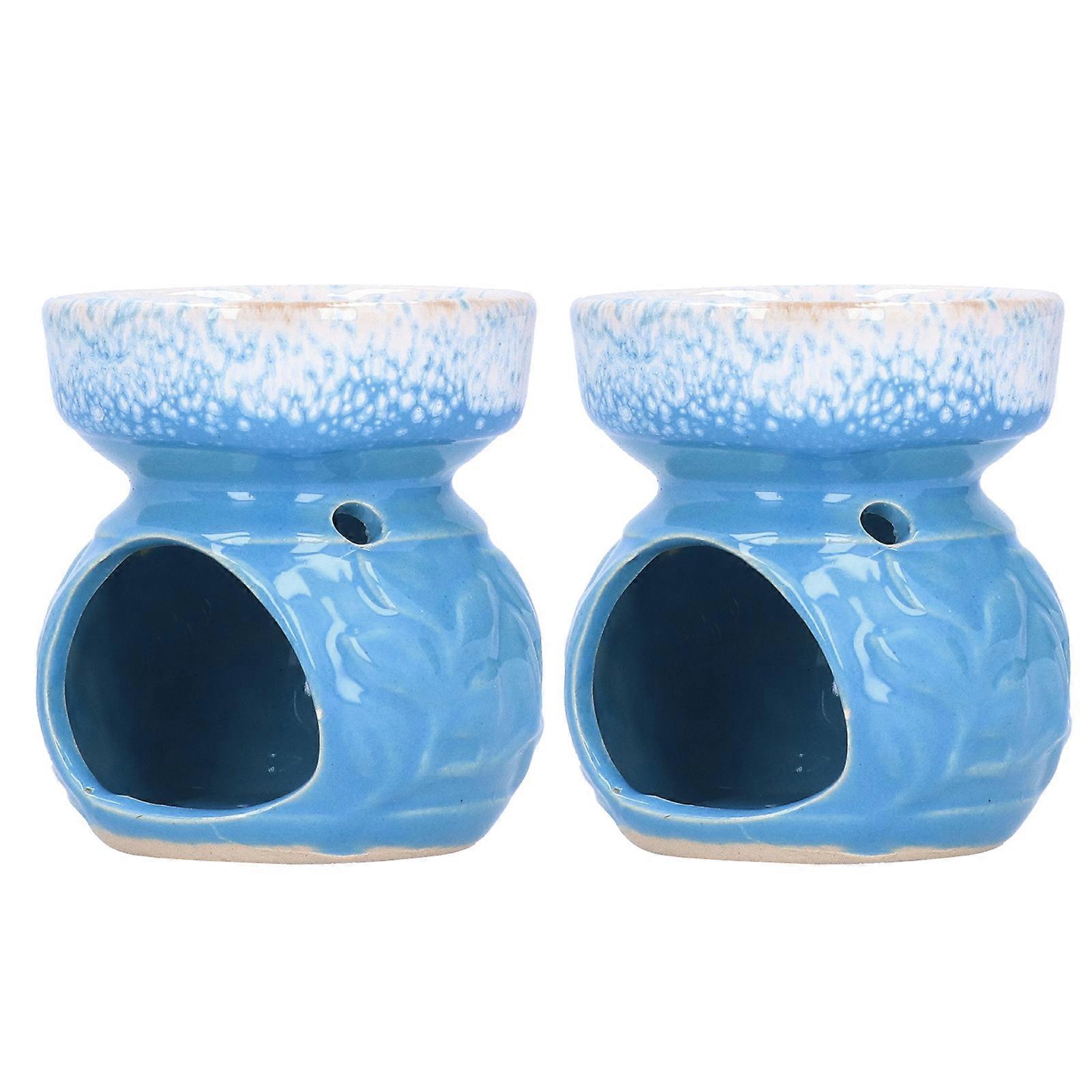 2pcs Essential Oil Burner Ceramic Incense Burner Decorative Aromatherapy Stove FurnaceBlue