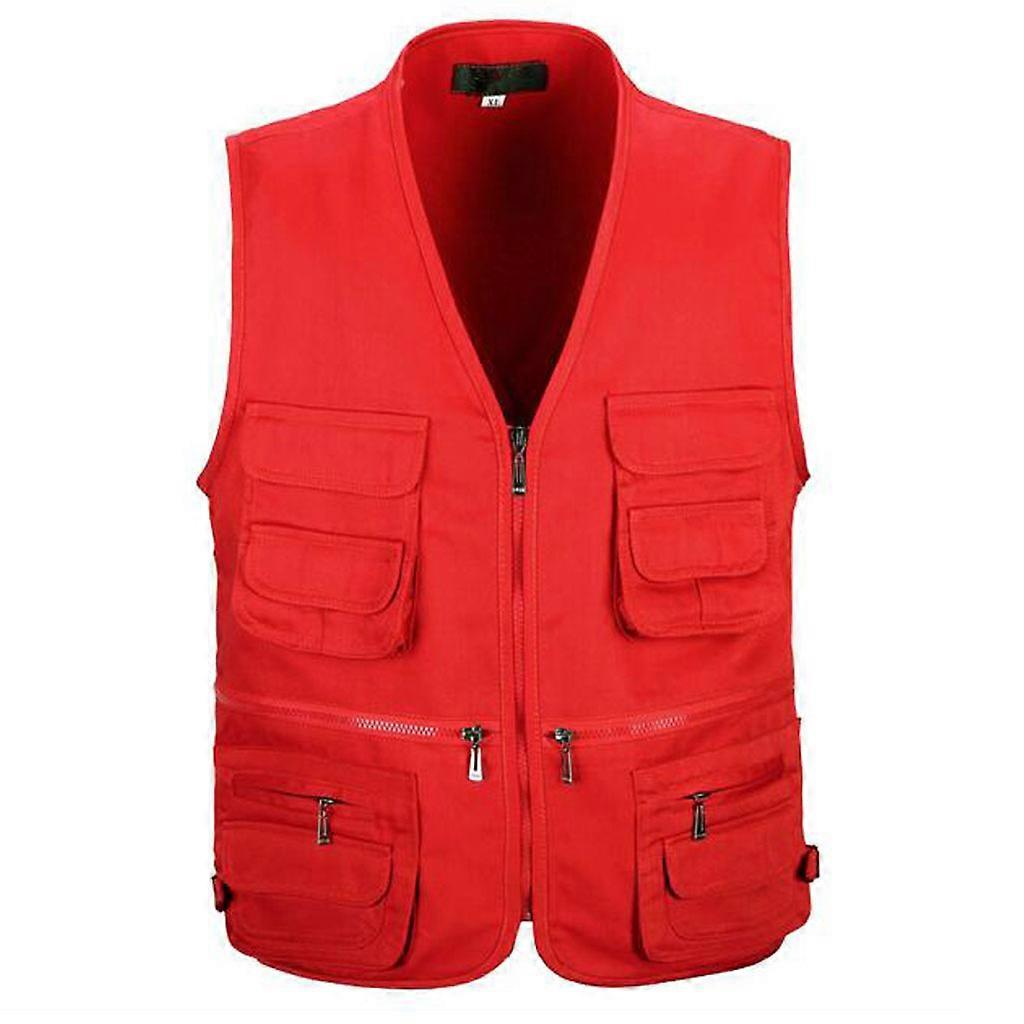 Herren Utility Multi Pocket Reißverschluss Jagd Angeln Reisen Outdoor Weste Rot XL