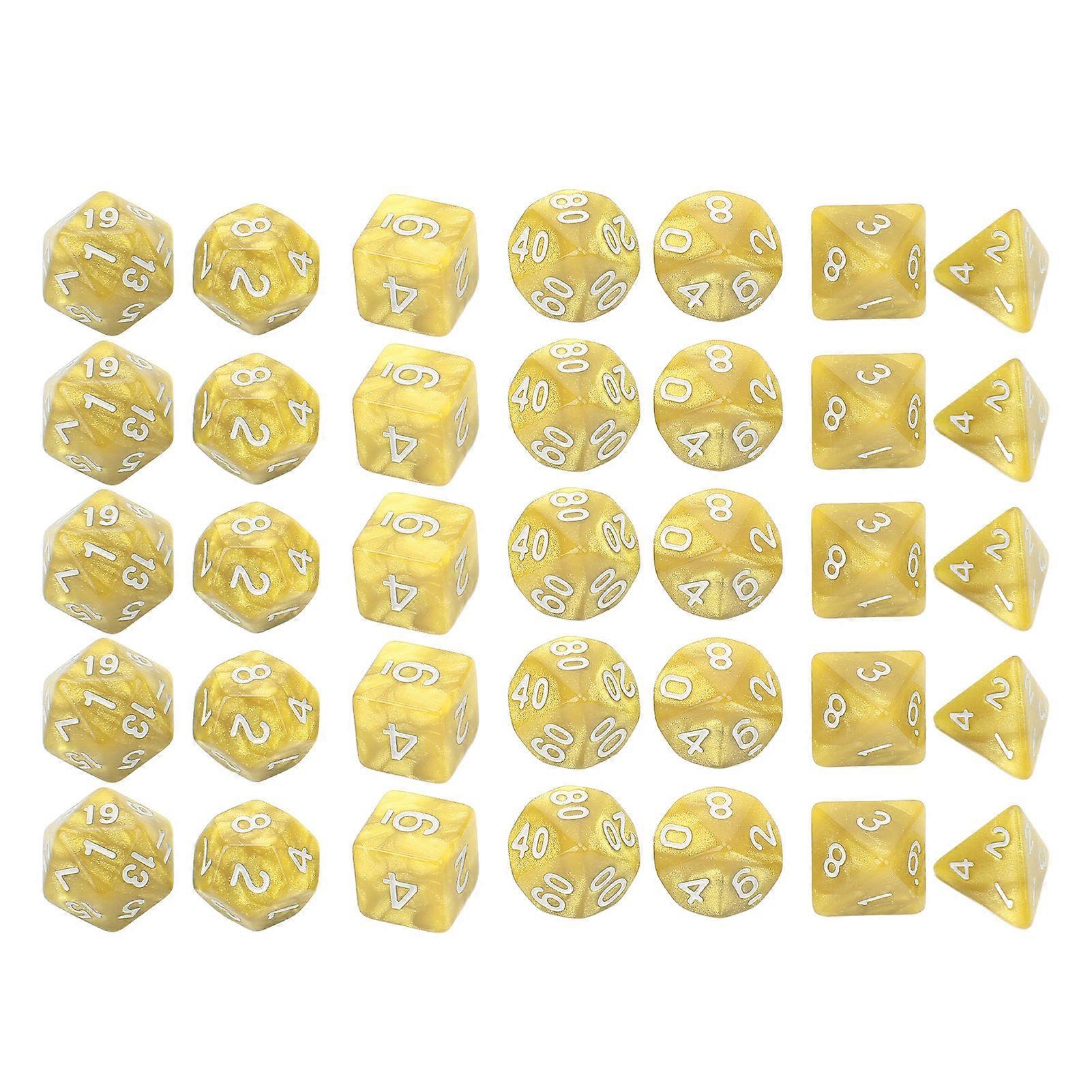 35Pcs Plastic Dice Kit Pearl Pattern White Numbers Polyhedral Dices For Game Desktop Education