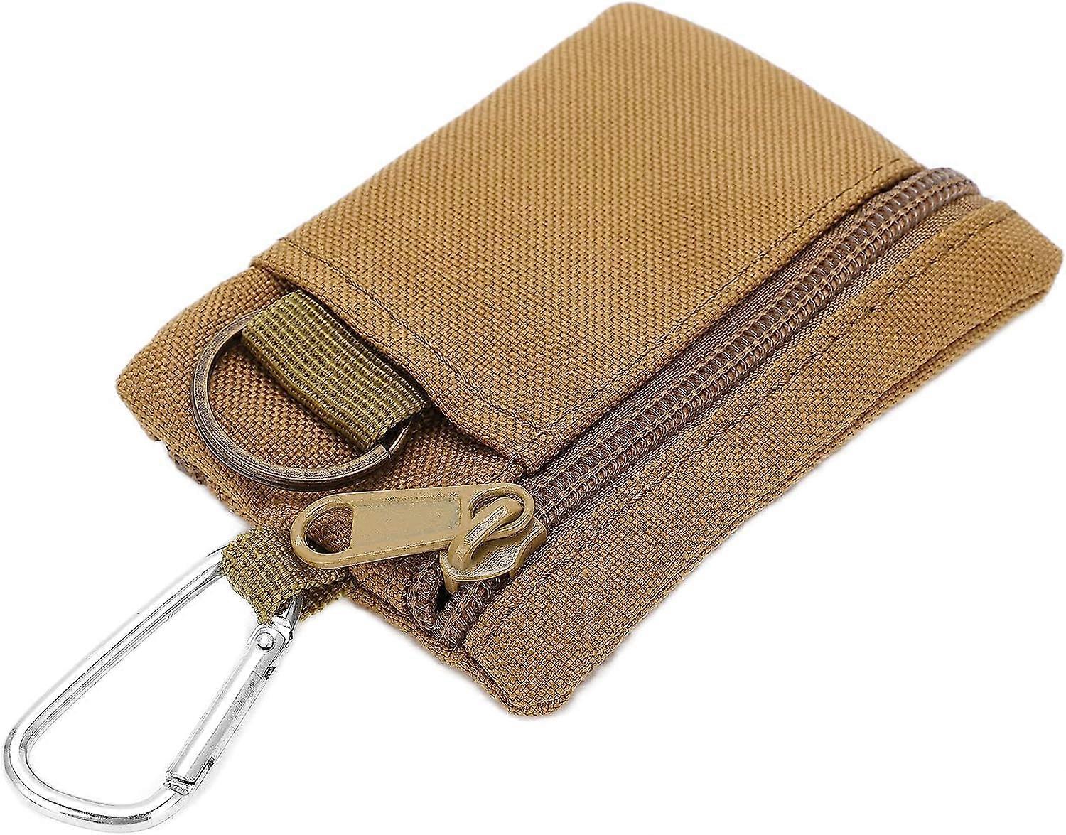 Soft brown mini pouch, outdoor EDC coin purse, portable mini keychain, suitable for camping, hiking and cycling.