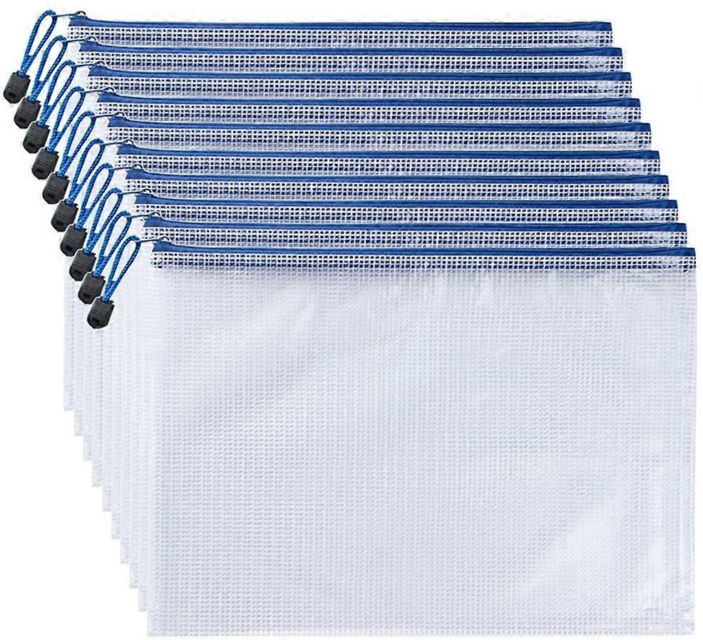 10-Pcs Zipper File Pouch - PVC Document Bag - A4 Size - White
