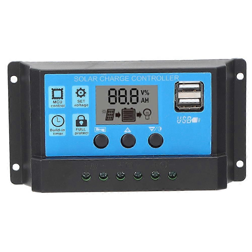 Solar Charge Controller LCD Dual USB PWM Cell Panel Regulator with Load Automatic Identification 12V 24V30A