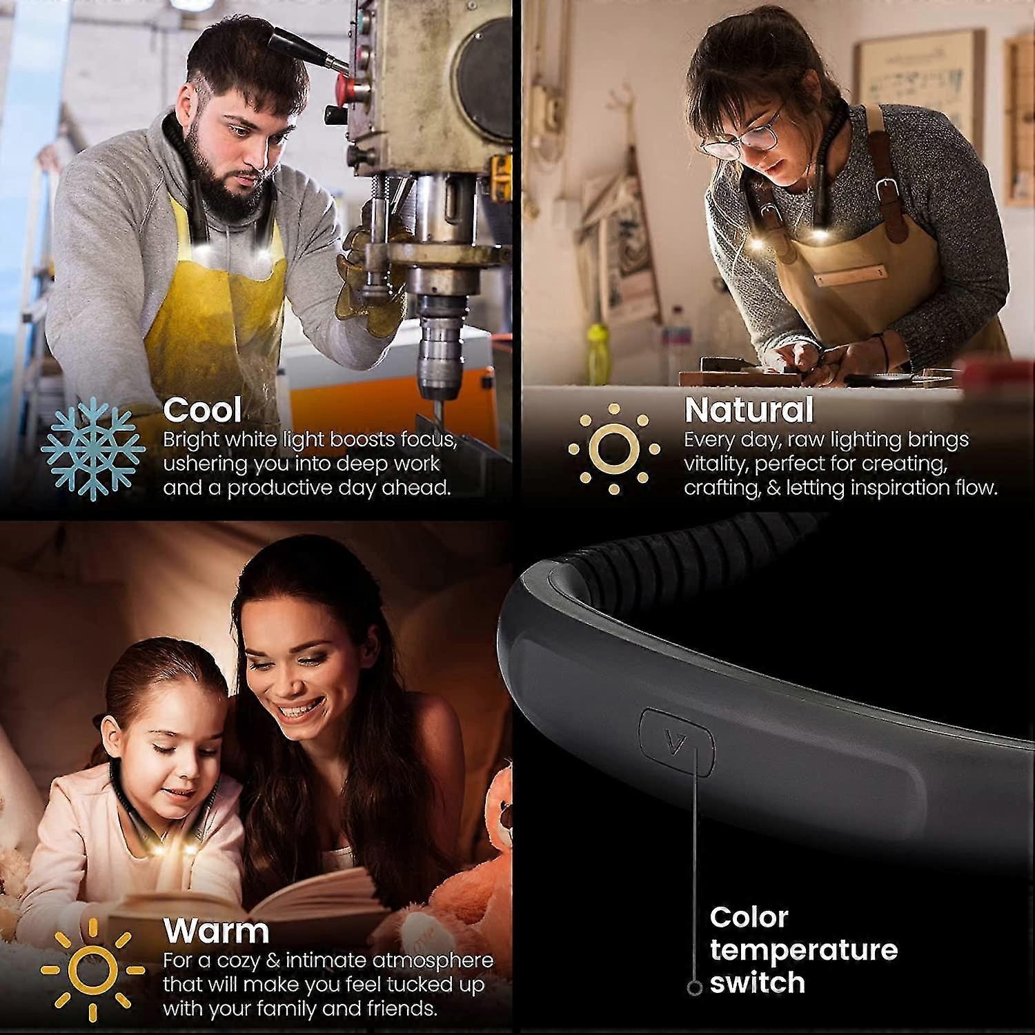 Neck Reading Light, Bendable Rechargeable Book Light For Reading In Bed