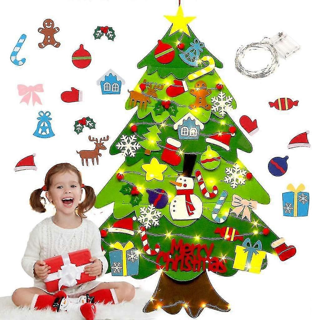 DIYフェルトクリスマスツリー、LEDライト、クリスマスウォールの装飾