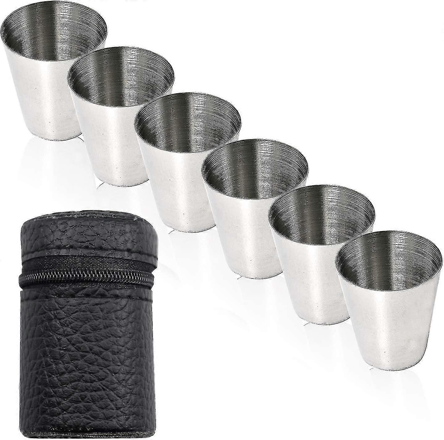 7-delt drikkekoppsett i rustfritt stål, bartenderkopp, shotglass, bærbart vinglass