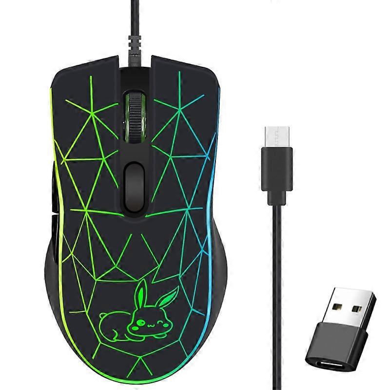 Silent Wired Gaming Mouse 6 Button LED Optical USB Type-C Computer Game Mice
