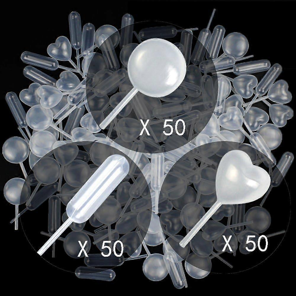 Set of 150 round plastic pipettes - 4 ml, rectangular and heart-shaped for decorating chocolates, cupcakes or strawberries