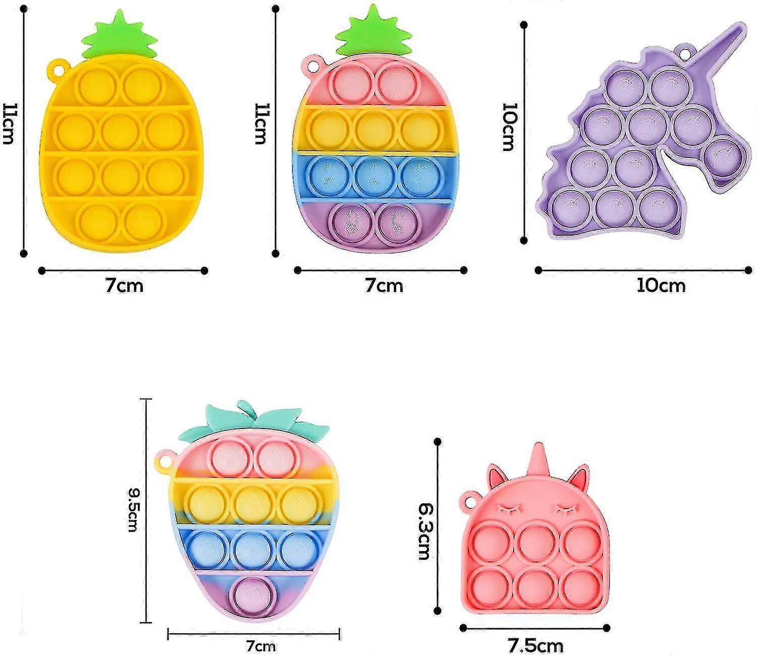 6個のPCsミニポップキーチェーンフィジトイパック、プッシュポップバブルシンプルディンプル感覚おもちゃ、シリコーン圧力緩和おもちゃ、子供の大人のためのスクイーズおもちゃ