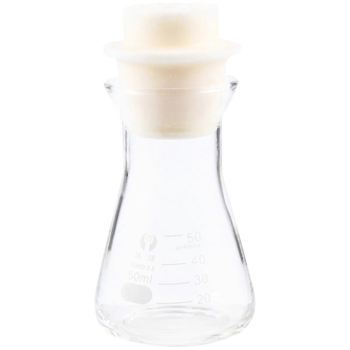 1 STÜCK Glaskolben Konuskolben mit Kork für Laborstudenten Experiment Chemie (Weithals, 50ml)