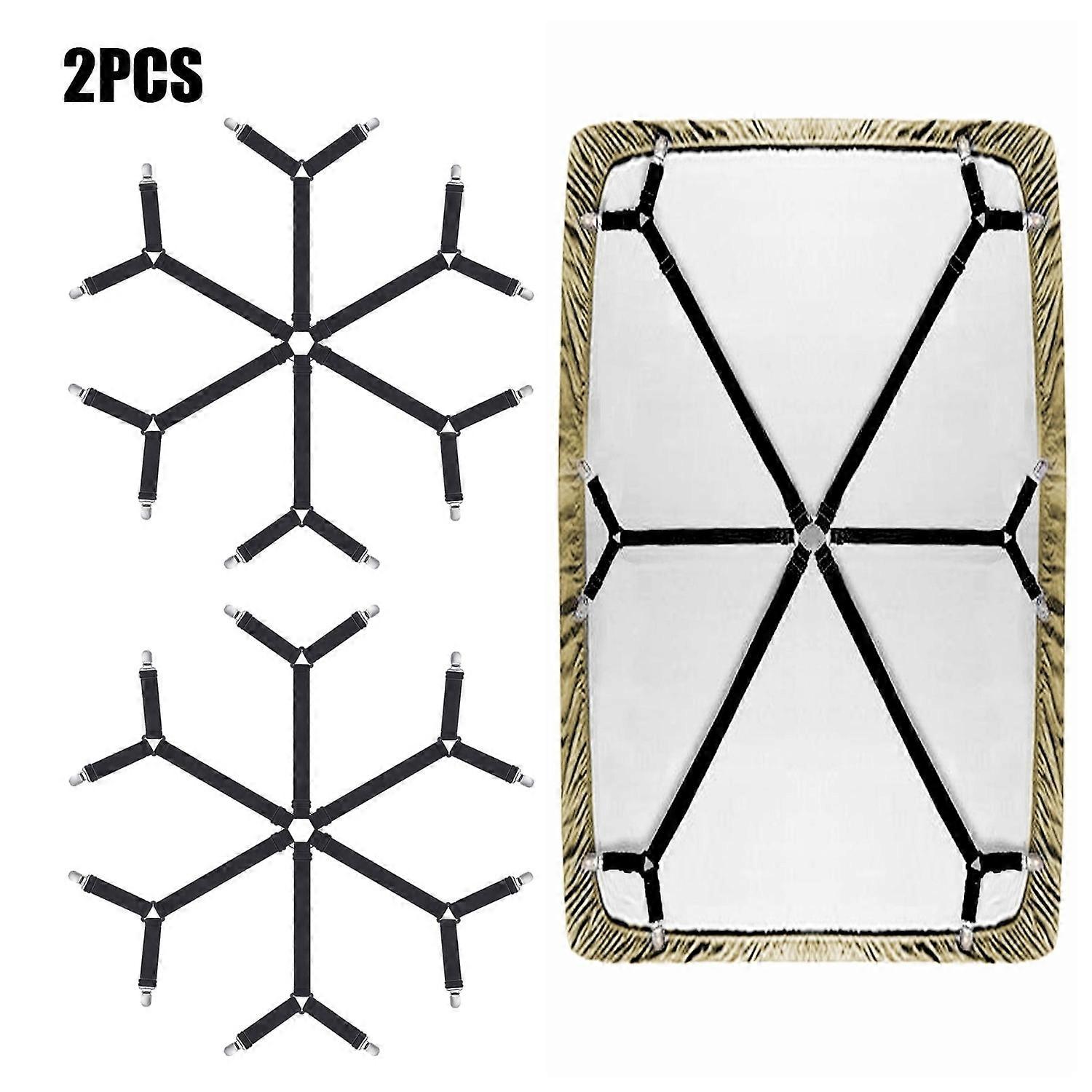 2 Pack Adjustable 6-Way Sheet Tie Clips, Elastic Sheet Ties, Fitted Sheet Tighteners, Mattress Singl