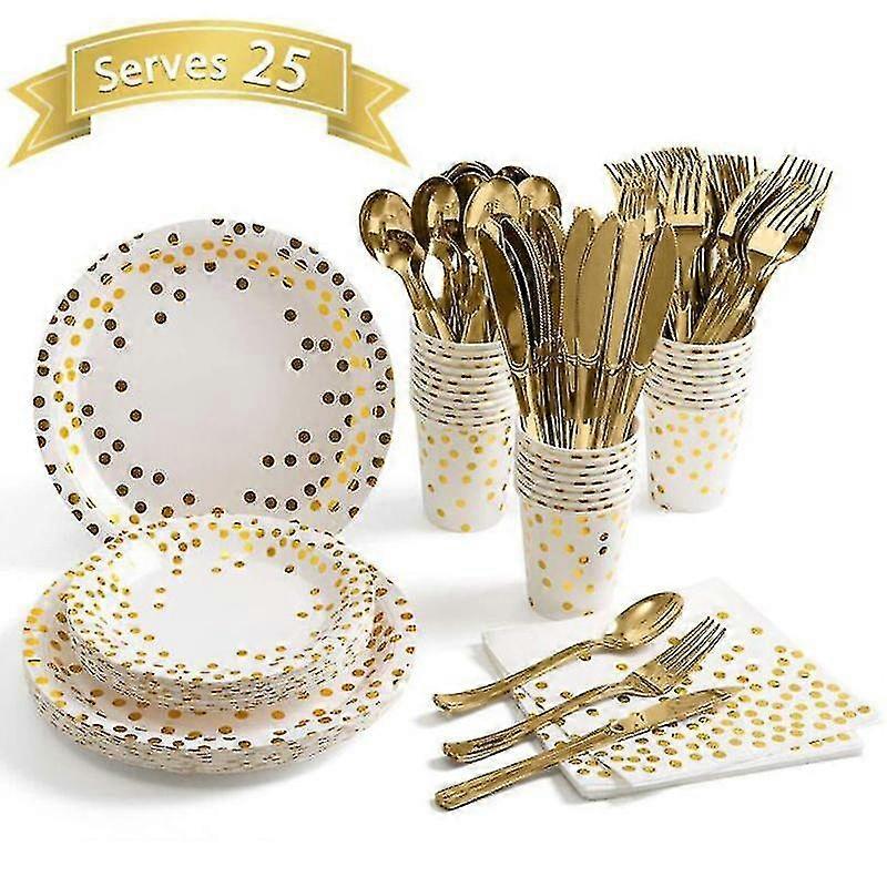 Party Tableware 145 Pieces Paper Plates Napkins Paper Cups Reusable Forks Knife