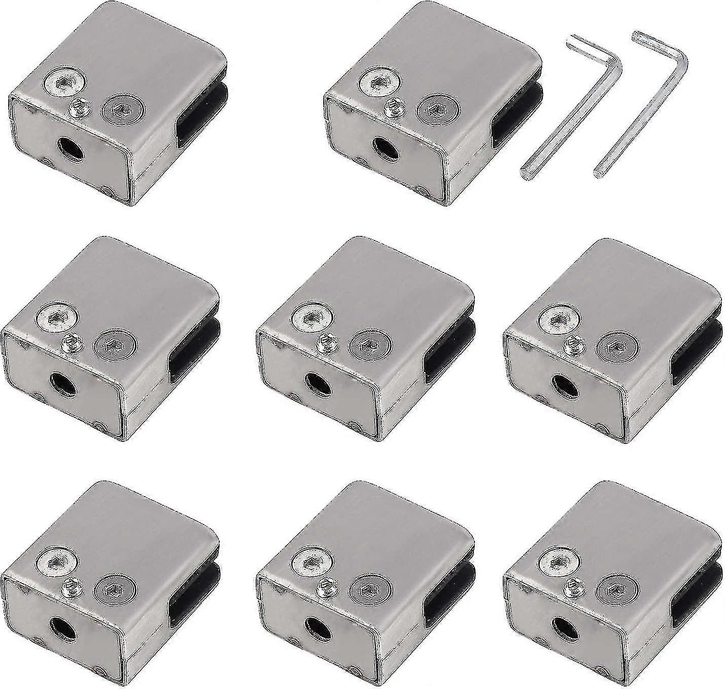 8 x glasholdersæt, firkantet klemmeholder i rustfrit stål, 8-10 mm glasklemme, firkantet justerbar glasholder, flad forbindelse, klemmeholder, rækværk