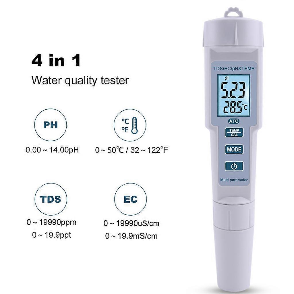PH Meter Digital TDS Water Quality EC Temperature Test 4 in 1 for Aquarium Pool