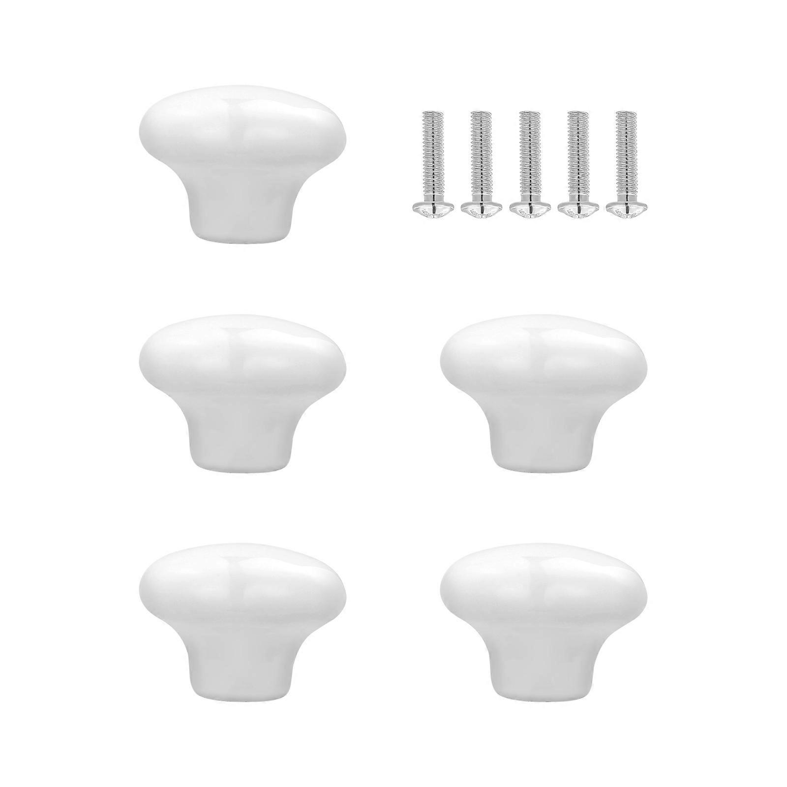 WINOMO 5pcs Durable Round Ceramic Kitchen Cupboard Cabinet Drawer Door Knobs Pull Handles (White)