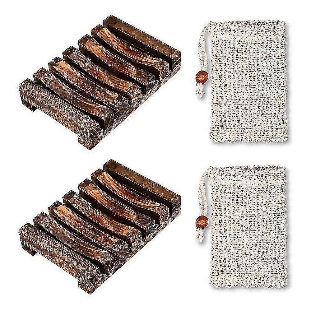 Soap Dish Holder Rectangular,natural Wooden Holder For Soap, 2 Pack