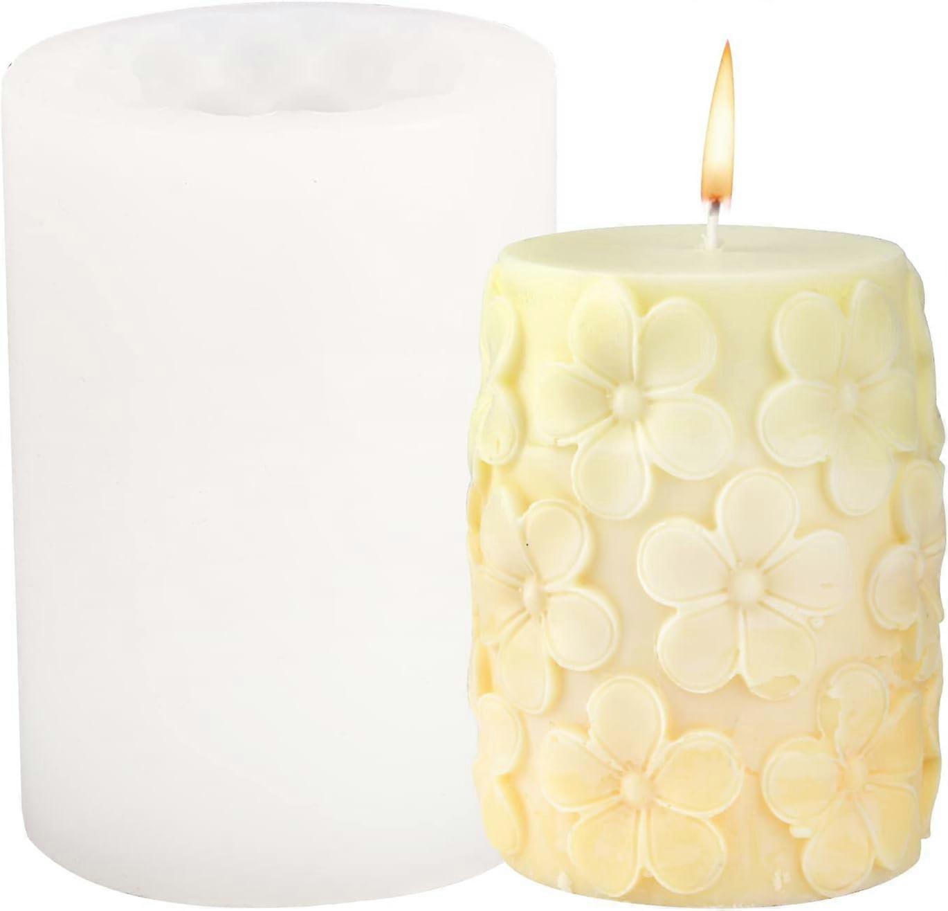 1Pc Candle Molds for Candle Making DIY Candle Silicone Molds 73x100mm Column with Flower Candle Mould White Resin Casting Molds for Party Home Dinner
