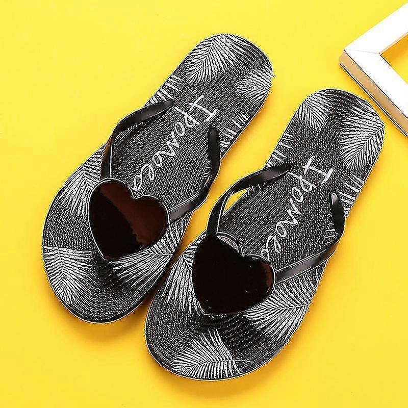 Women's Soft Letter Print Shoes Comfortable Heart Slippers Spring Non Slip On Flip Flops-MXBC