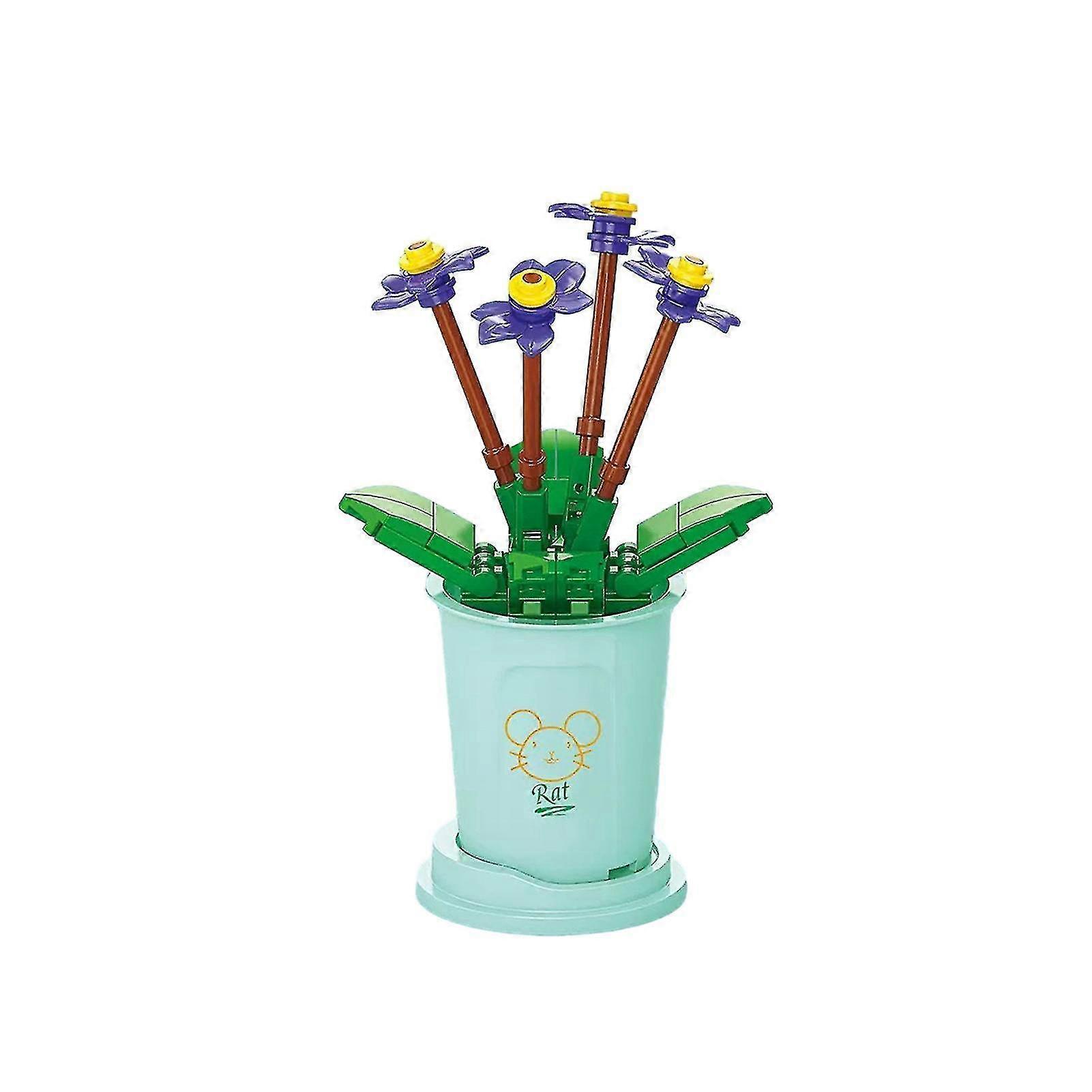 Blomma Krukväxt Byggstenar Leksak DIY montering Blommor Modell Plast Byggstenar Desktop Dekoration Pojkar Flickor Färdigheter Utbildning T