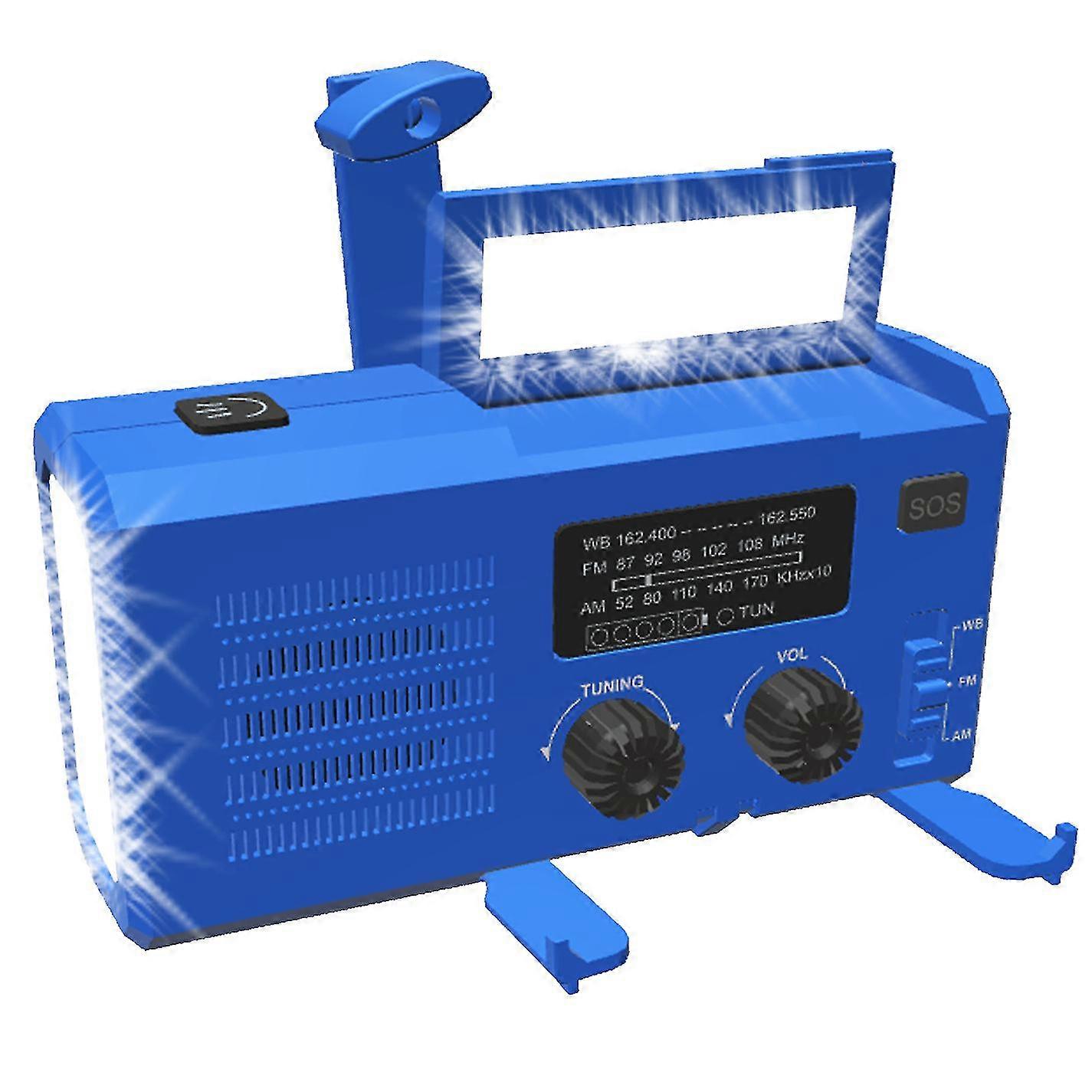 Emergency Disaster Prevention Hand-cranked Solar Multi-function Flashlight Am/fm/wb Weather Forecast Radio Blue