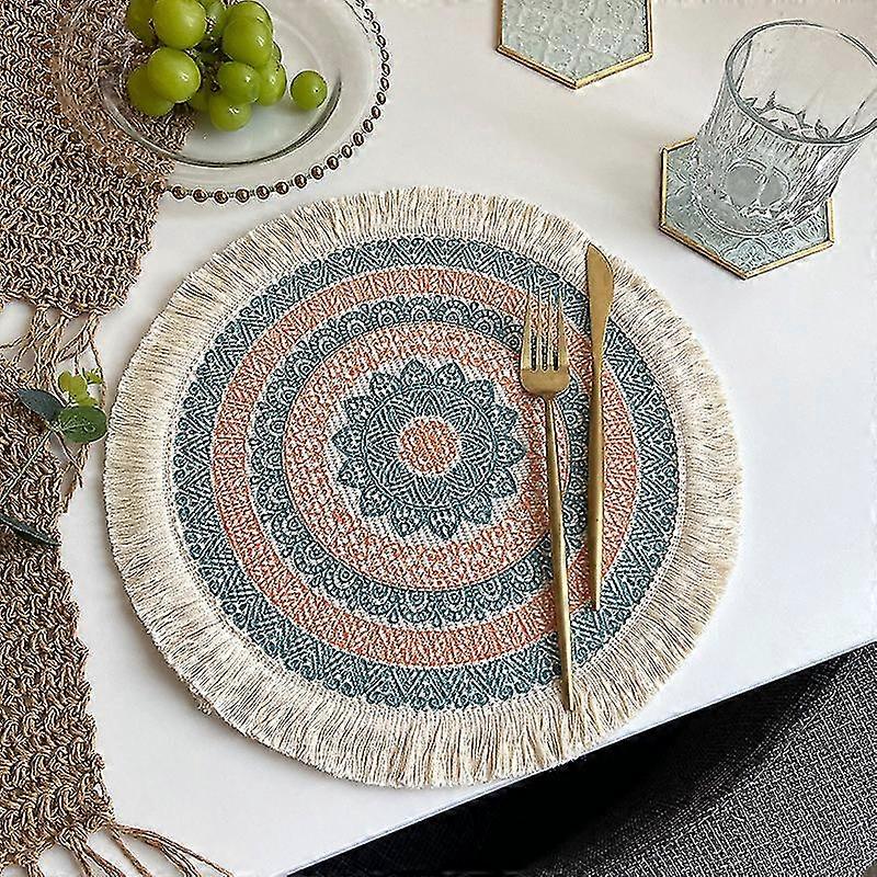 3pcs Boho Round Placemat Cotton Woven Macrame Tassels Table Mats Home Decor