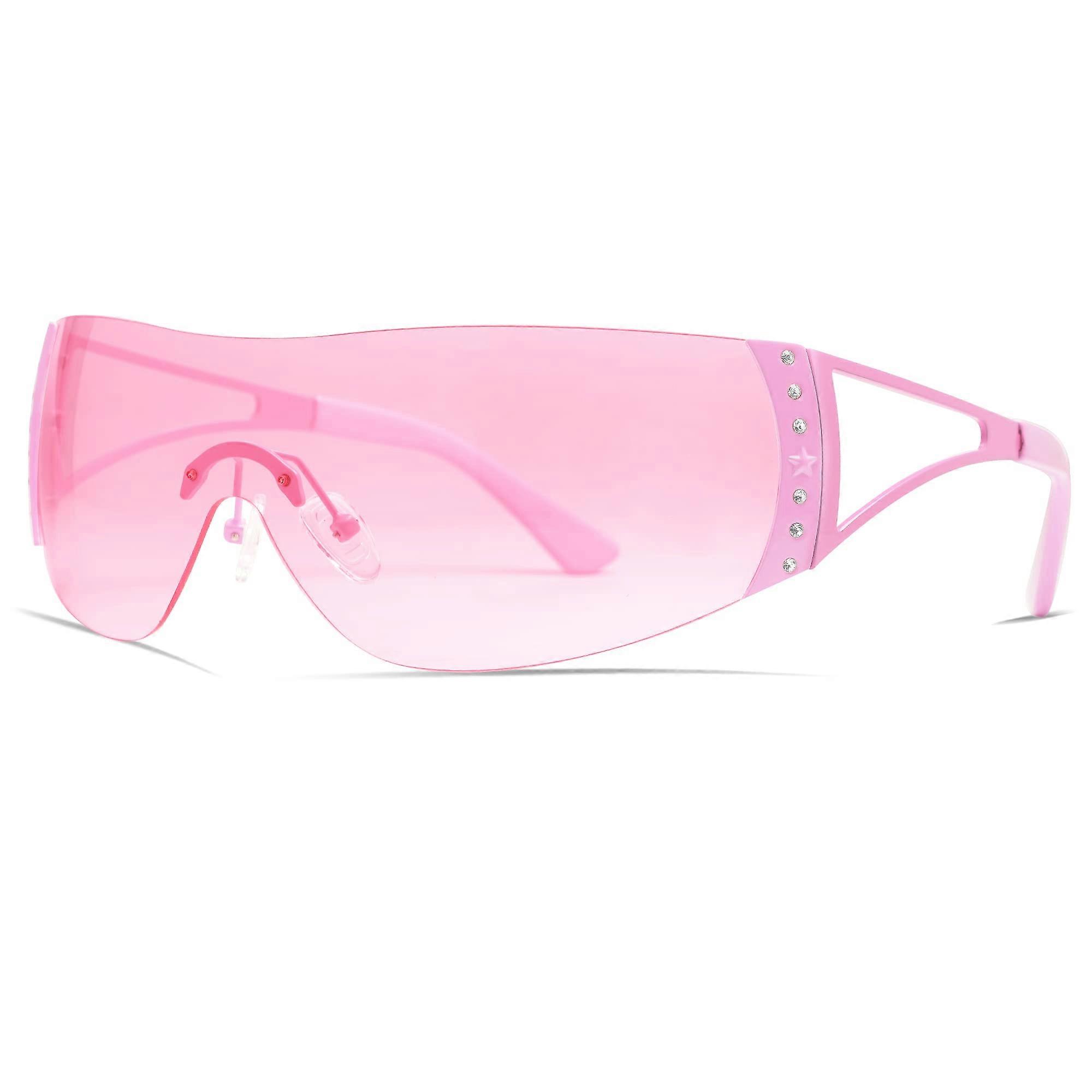 Rimless Clear Wrap Zonnebril, Roze
