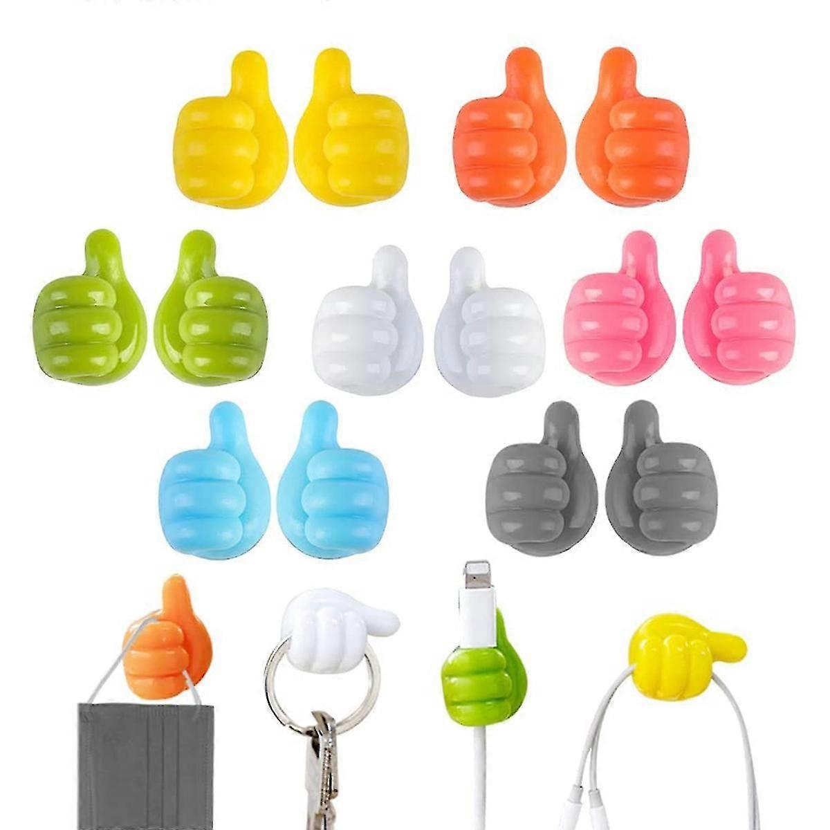 14 Pcs Thumb Wall Hook Creative Self Adhesive For Storing Data Cables