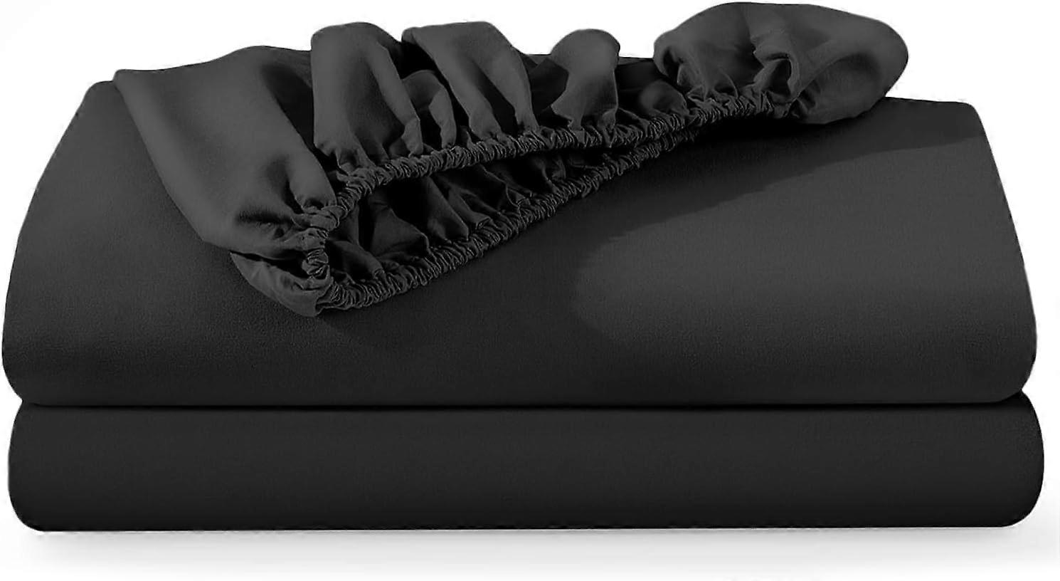 Double Fitted Sheets 2 Pack  Black (135x190cm) up to 25cm Deep Bed Sheets