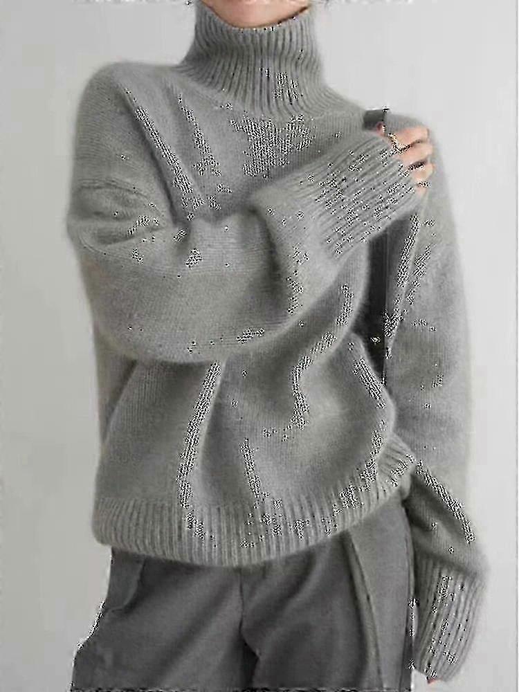 الياقة المدورة الكشمير سترة 100 ٪ سترة الصوف الخالص السيدات الحياكة فضفاضة البلوز أنثى الخريف / الشتاء