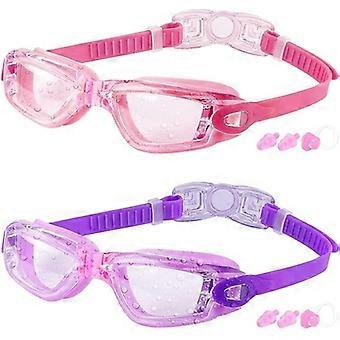 2er-Pack Kinderschwimmbrille, für Kinder im Alter von 3-16 Jahren, Anti-Beschlag, wasserdicht, lila / klare Gläser und rosa / klare Gläser